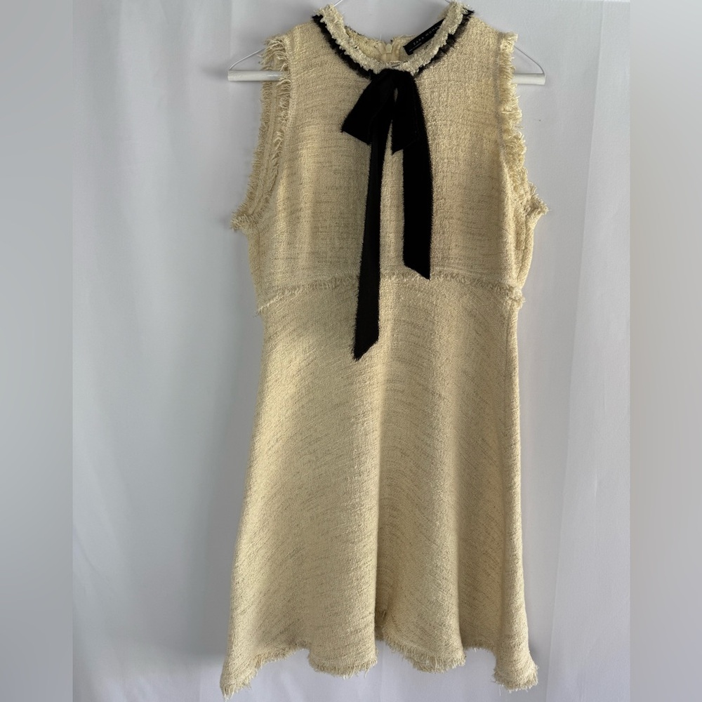 Zara Cream Mini Dress with Black Bow